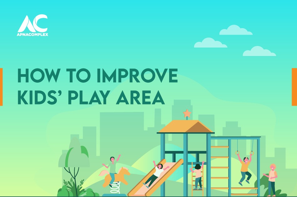 Graphic with text "How to Improve Kids’ Play Area' with a background of a playground
