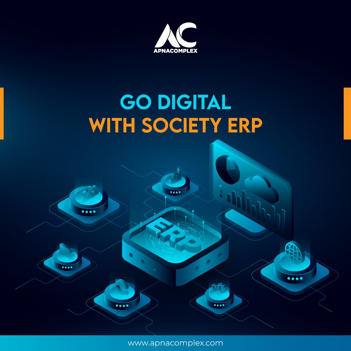 Graphic with text "Go digital with society ERP"