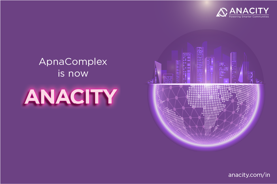 ApnaComplex rebrand: Creative with half globe with text, ApnaComplex is now ANACITY